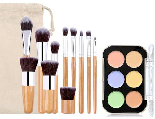 Holzsammlung 6 Farben Concealer Abdeckcreme Camouflage Palette mit 11 Stück Kosmetikpinsel, Cosmetics Creme Konturen Kit Professional Makeup Conceal Palette zum Abdecken, Highlighten, Konturieren