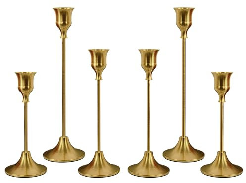 NLBTW Messing Gold Kerzenhalter 6er Set Kegel Kerzenhalter Vintage Dekorative Metall Kerzenhalter Mittelstück Kaminhalter Tischkamin Weihnachtsdeko Geschenke