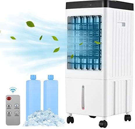 Aire acondicionado,HUIOP Ventilador de aire acondicionado portátil, enfriador evaporativo, máquina de enfriamiento de 3 velocidades con temporizador de 7,5 horas con Control remoto para habitación, ho