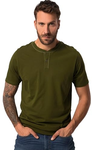 JP 1880 Herren große Größen Übergrößen Menswear L-8XL Henley, Bauchfit, Halbarm, Rundhals, bis 8 XL moosgrün 6XL 818628438-6XL