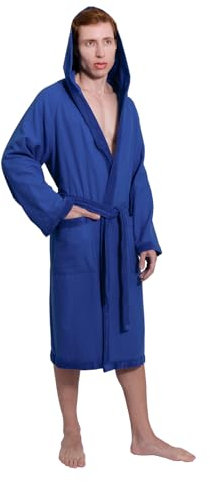nice homeit Accappatoio Donna e Uomo in Spugna 100% Cotone - Accappatoio Super Assorbente con Cappuccio - Morbido, Leggero, Anti-Pilling, Design Italiano. (XXL-Azzurro)