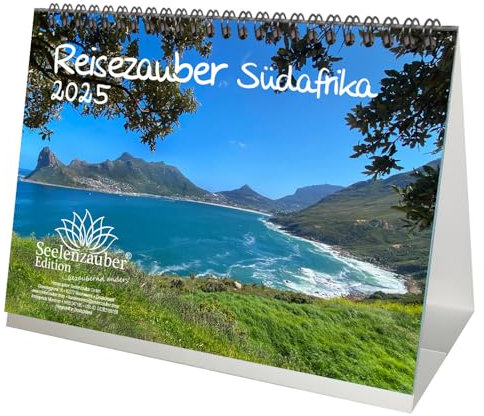 Reisezauber Südafrika DIN A5 Tischkalender für 2025 Stadt Landschaft Tiere - Inhalt: 1x Kalender 1x Weihnachtsanhänger 1x Grußanhänger (gesamt 3 Teile)