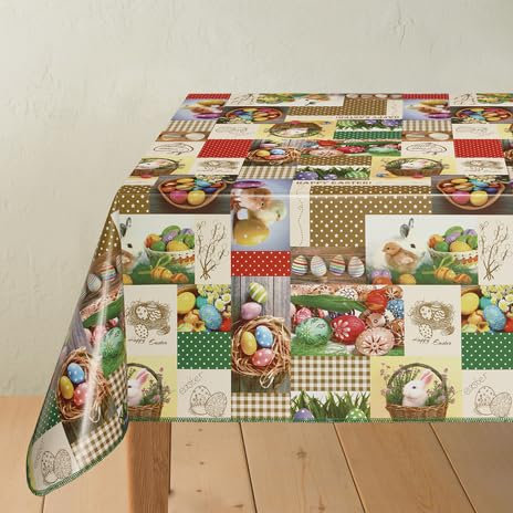 Ilkadim Wachstuch Tischdecke Osterhase bunt, Ostereier, Ostern Meterware Länge auswählbar (100 x 140cm)