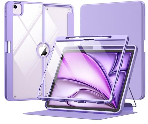 MoKo for iPad Air 13 Inch Case M3 2025 & M2 2024 with Pencil Holder, iPad Air 13 Case [Built-in Screen Protector] with Clear Back & Magnetic Multi Angle Stand Cover, Purple