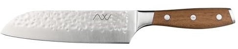 Rockingham Forge Ashwood 17.5cm Japanese Santoku Kitchen Knife - Ultra-Sharp German Stainless Steel Blade - Professional Chef Non-Stick Hammered Finish - Durable Full Tang Natural Wood Handle