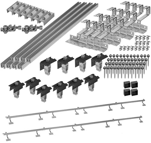 Support solaire pour toit en tuiles | Kit de montage pour 4 panneaux I Lot de crochets de toit en acier inoxydable 3 fois fixés. Pinces de rail de montage en aluminium