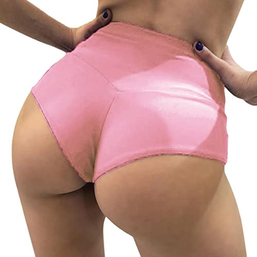 Short Pole Dance Femme - Femmes Taille Haute Couleur Unie Mince Hanche Stretch Pantalon Fesses Ventre Sport Yoga Pantalon Couleur Unie Pantalon décontracté Pantalon Taille Haute Chic (Rose, M)