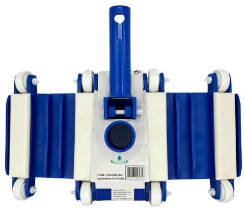 acquaverde | Testa Flessibile per Aspiratore di Fondo Piscina, Puliscifondo Manuale con Ruote per Pulizia da Foglie, Insetti e Detriti, Blu/Bianco - cm. 33x18