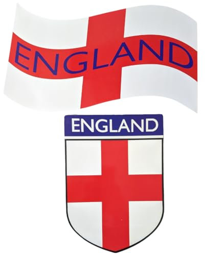 LND Gifts England Car Magnets, Set of 2, Football, St George's, Sticks to Cars, Fridges or Metal Objects England car stickers and decals Magnetic, England Car Flag and England Shield Car Decorations