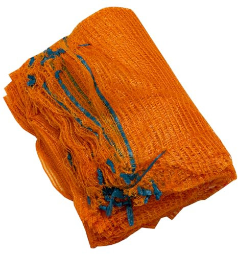 Woodside Orange Mesh Raschel Bags, Drawstring Net Sack for Fruit, Vegetables, Wood etc, Kindling Log Carry Bag, pack of 100