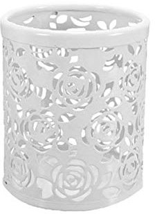 YangHaoDiSY 1 pot à crayons en métal avec motif rose - Multi-usage - Avec fleur creuse - Blanc