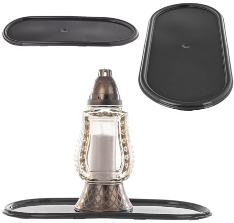 KADAX Plastikunterlage für Grablicht, Ovales Tablett für Grab, Kunststoff Untersatz für Grabblumen und Kerzen, Tafelplatte, Schutz für Grab (Anthrazit, 43.5 cm)