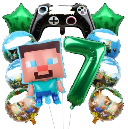 Yoimckay 11 piezas decoración de cumpleaños de globo pixel, globo de aluminio, dibujos animados, globos de cumpleaños, globos temáticos, decoración de fiesta de cumpleaños para niños