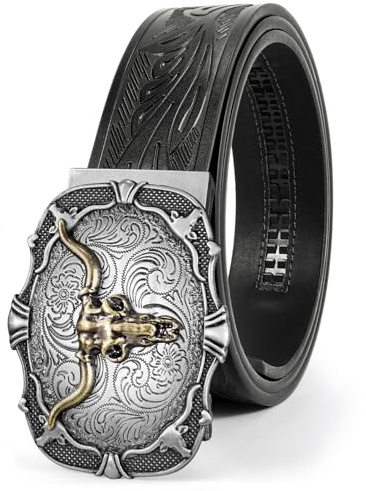 BELTROAD Automatik Cowboy Gürtel Herren, Western Leder Ratschengürtel | Ledergürtel für Cowboy Cowgirl, Gürtel mit Schnellverschluss, Geschenk für Karneval Halloween, Western Outfit, Country Rock