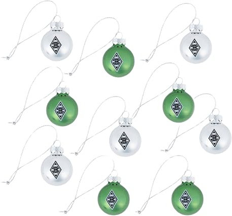 Borussia Mönchengladbach Christbaumkugeln 10 er Set 3 cm| Offizieller Fanartikel Fohlenshop | Weihnachtsdeko für Fans | Kugeln mit Vereinslogo in Grün & Silber