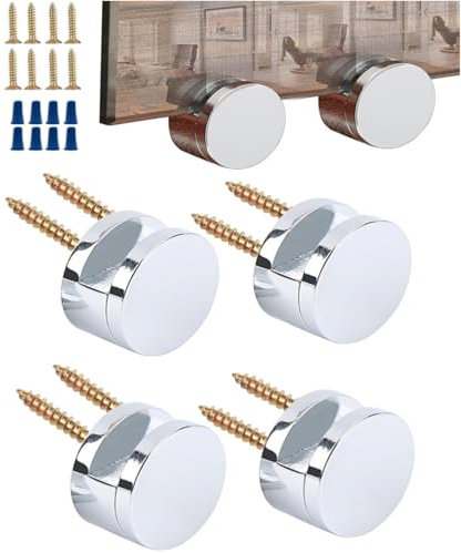 LSTKLY Lot de 4 pinces rondes pour miroir de salle de bain - Clips de fixation pour miroir mural - Supports de montage pour verre de 3 à 5 mm d'épaisseur