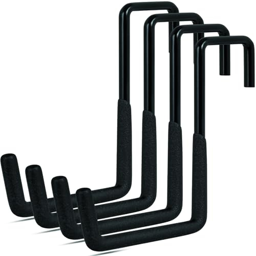 Gueryee 4 Pcs Rafter Hooks, Upgraded Fence Hangers, Heavy Duty Bike Hanger for Garage, Ladder Hook, Black Large S Hooks for Hanging Hose, Plants, Chairs, Bikes, Ladders, Cords and More