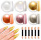 Rose Gold Chrome Nail Powder BISHENGYF - 6 Schachteln Chrome Nail Powder Metall Mirror Transparent Aurora Ice Shimmer Cromepulver NäGel für Nägel DIY-Salon