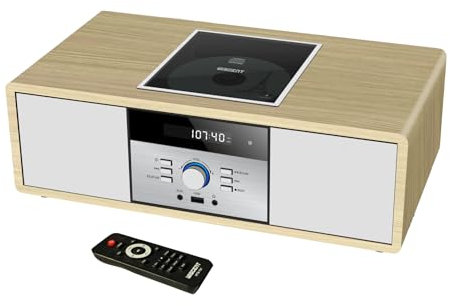 WISCENT Vintage Bluetooth Micro HiFi Systems - Impianto stereo per casa, lettore CD, con streaming audio Bluetooth, radio FM, porta USB, Aux-in (Yellow)