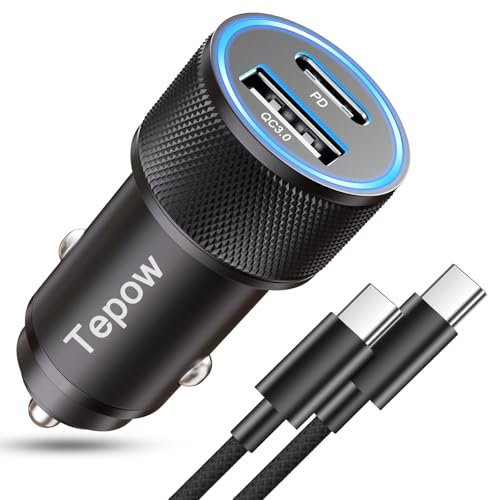 Zigarettenanzünder USB C Autoladegerät 60W,Auto Ladegerät USBC Kfz Ladegerät Stecker PD&QC3.0 USB Schnellladegerät Auto Adapter mit TypeC Ladekabel für iPhone 16 15,Samsung S25 S24 Ultra S23 S22,iPad