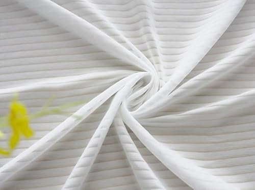 Lactraum Gardine Wohnzimmer Weiß Tranparent waagerecht gestreiftes Jacquard Voile Meterware