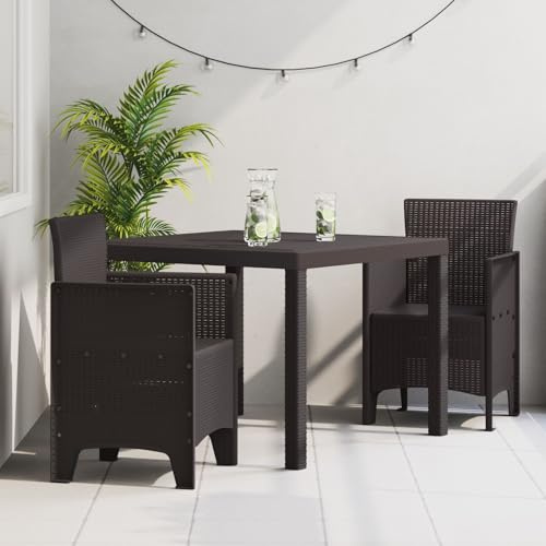 GCHDHAPB Möbel, Sets, Garten-Essgruppe, 3-teilig, dunkelbraunes Polypropylen-Harz