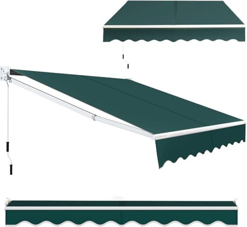 GYMAX Tenda da Sole per Balcone, Tende da Sole a Bracci Estensibili con Tettuccio Impermeabile e Protezione Solare, Tenda da Sole per Esterno Avvolgibile (Verde, 245 x 200 cm)