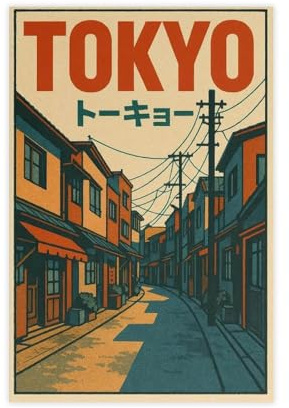 Tokyo II Vintage-Grafik-Leinwand-Poster, Schlafzimmerdekoration, Landschaft, Büro, Raumdekoration, Geschenk, 50 x 75 cm