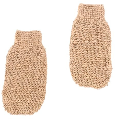 FONDOTIN 2 Stück Ramie Jute Peelinghandschuhe Beige 100% Natürliche Spa Handschuhe zur Körperpflege und Sanften Hautexfoliation im Bad