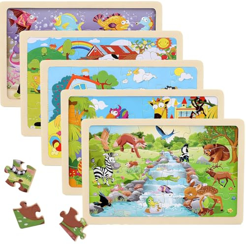 KELAV Puzzle Ab 3,Holzpuzzle Kinder 5x24 Teilen,Puzzlekinder,Steckpuzzle,Vorschule Lehrreiches Spielzeug,Holz Puzzle Ab Jahren 3 4 5 6 Jahre für Kinder Mädchen Jungen