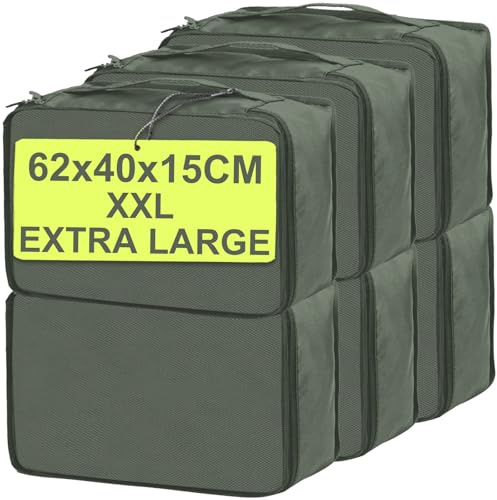 Extra Large Packing Cubes for Suitcases 6 PCS, 62x40x15CM Same Size Suitcase Organiser Bags, Mesh Packing Cubes Extra Large Only (6PCS XXL Bottle Green)