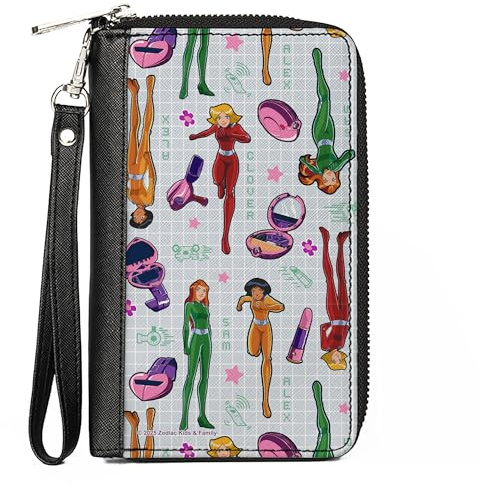 Buckle-Down Totally Spies! Wallet, Zip Around, Totally Spies Pose and Gadgets Collage Gray Multi Color, Vegan Leather
