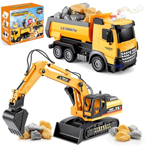 EUCOCO Kinderspielzeug ab 3 4 5 6 7 8 Jahre, LKW Autotransporter Bagger Spielzeug ab 3-8 Jahre Junge Mädchen Geschenk Junge 3-8 Jahre Baustellenfahrzeuge Kinder Geburtstagsgeschenk Junge 3-8 Jahre