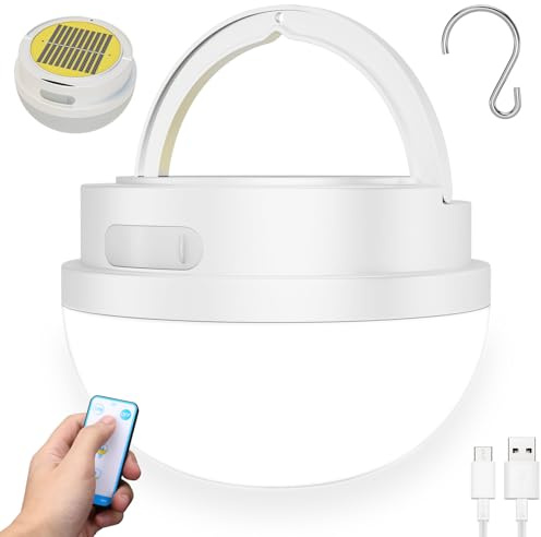 NAKCNM Solar Campinglampe Aufladbar mit Fernbedienung, 2000 Lumen, Tragbar