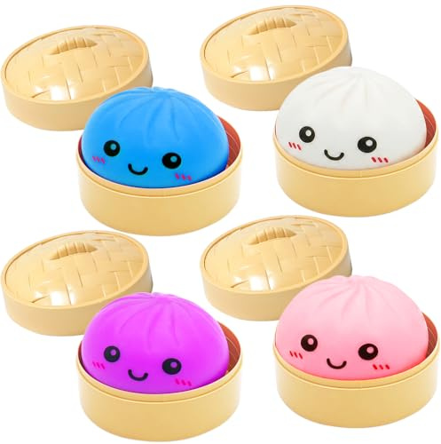 HuaMuDM 4 Stück Giant Dumpling Squishy Glitter,Dumpling Squishy Mystery Glitter,Squishies Bun Dumplings with Steamer Box,Geschenk,Druckreduzierung,Dekoration,Erwachsene (B)