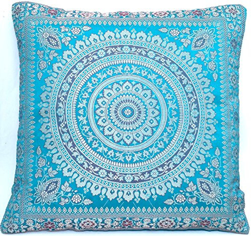 Dekokissen, Sofakissen, Kissenbezug, Royal Grün Kissenhülle aus Indische Banarasi Seide - 40cm x 40cm.