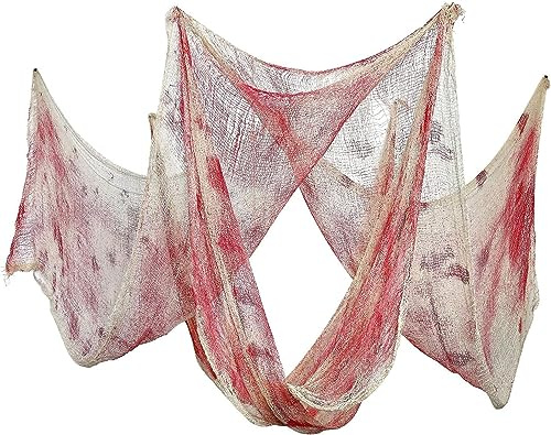 5Pcs Blood Stained Tablecloth - Gauze-Printed Design for Spine-Tingling Scene - Parties Decor - Durable Fabric Indoor Outdoor Use - 152cm x 213cm - Embrace the Spirit of the Season