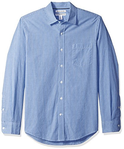 Amazon Essentials Chemise en Popeline à Manches Longues Coupe Ajustée Homme, Bleu Motif Vichy, L