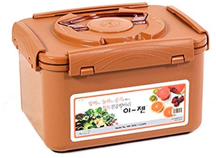 e-jen Probiotischer Gärbehälter für Kimchi, Sauerkraut mit Vakuuminnendeckel, Steingut-Braun, 5,2 l