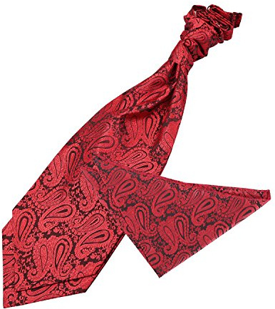 DQT Men Paisley Floral Wedding Cravat and Hanky Black & Red