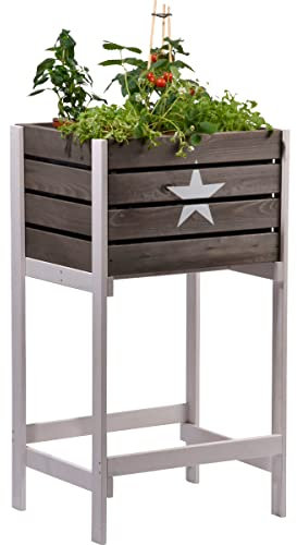 dobar® 58657FSC Balkon Hochbeet Massivholz | Schmales Kräuterbeet | Salatbeet für Balkon | Platzsparendes Hochbeet für Garten/Terrasse/Balkon | 49 x 42 x 90 cm | Grau