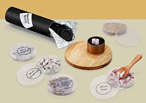 Weihrauch- Probierset Blütenweihrauch aus Griechenland (4 Sorten, Räuchergefäß, Räuchersand, Holzlöffel, 10 Kohle-Tabletten)