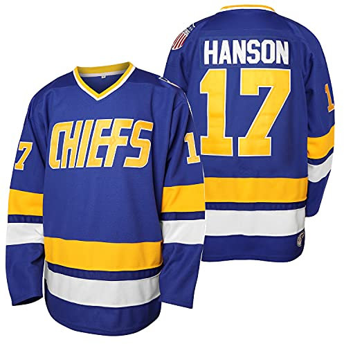 Herren Hanson Brother 16 Jack 17 Steve 18 Jeff Charlestown Chiefs Stitched Movie Hockey Trikots - Blau - 3X-Groß