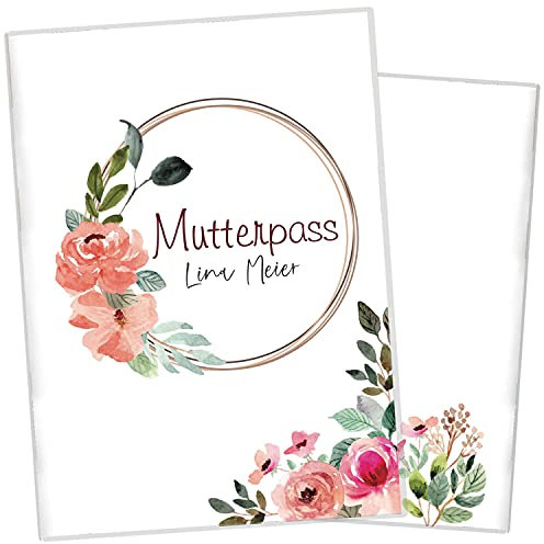 Cozy Racoon 3-teilige Mutterpasshülle für den deutschen Mutterpass | Hochwertige Hülle für deinen Mutterpass | Design Blossom Love (mit Personalisierung/mit Name).
