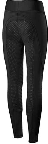HORZE Active Kids' Fleece-Lined Winter Riding Tights - Silicone Full Seat, Wind-Resistant, Stretchy Schooling Horse Riding Pants - Black - XL