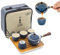 Lurrier Chinesisches Gongfu-Teeset aus Porzellan, Teekannen-Set mit 360 Grad drehbarem Teebereiter und -sieb, tragbar, Alles-in-Einem-Geschenktasche für Reisen, Zuhause, Outdoor, Büro, Blau