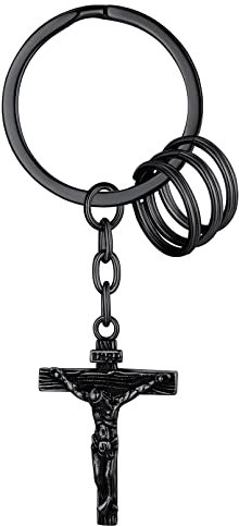FaithHeart Porte Clés Croix Religieux Homme Noir Porte Clef Porte Bonheur