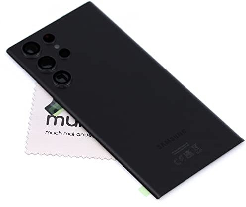 Akkudeckel für Samsung Original für Samsung Galaxy S22 Ultra (S908B) Schwarz Backcover Deckel Rückwand mit mungoo Displayputztuch