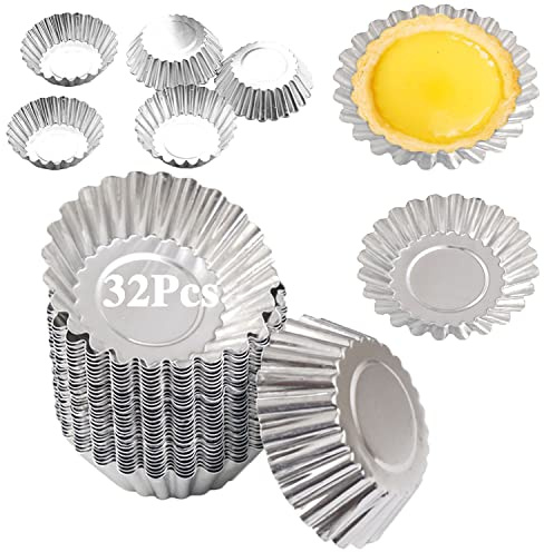 Xstronq 32Pack 2.75 Egg Tart Molds Aluminum Mini Tart Tins Pans for Baking