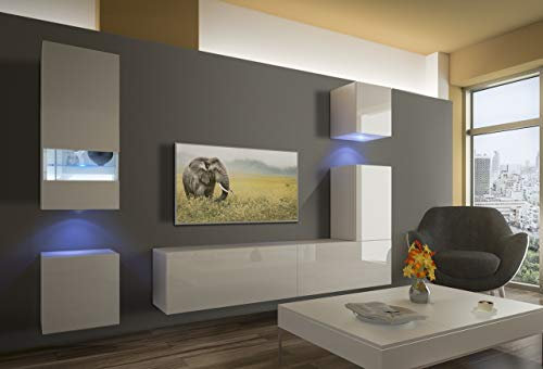 Furnitech Wohnwand Wohnzimmer | Hängend Wohnwand Modern | Wohnzimmer Schrankwand mit Regale und TV Schrank | Wohnzimmer Möbel ohne LED (AN19-18W-HG2 1A)